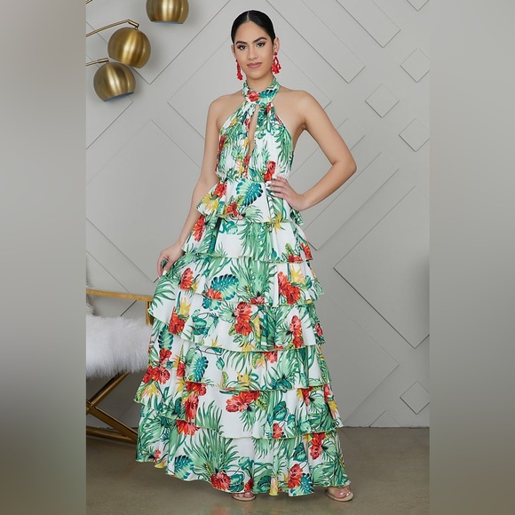 Lilys kloset Tropical Ruffle pleated top Maxi Dress by lillyskloset.net size S - Picture 6 of 11